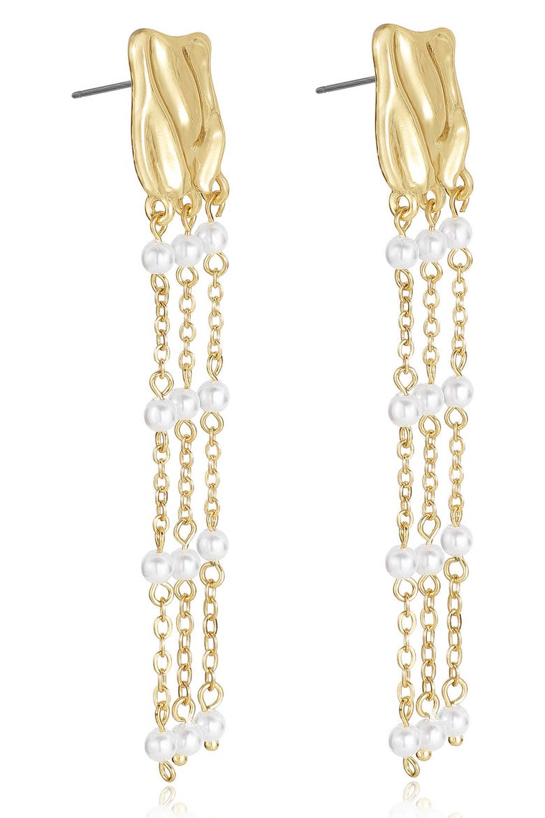 Faux Pearl Triple Chain Drop Earrings, Alternate, color, GOLD