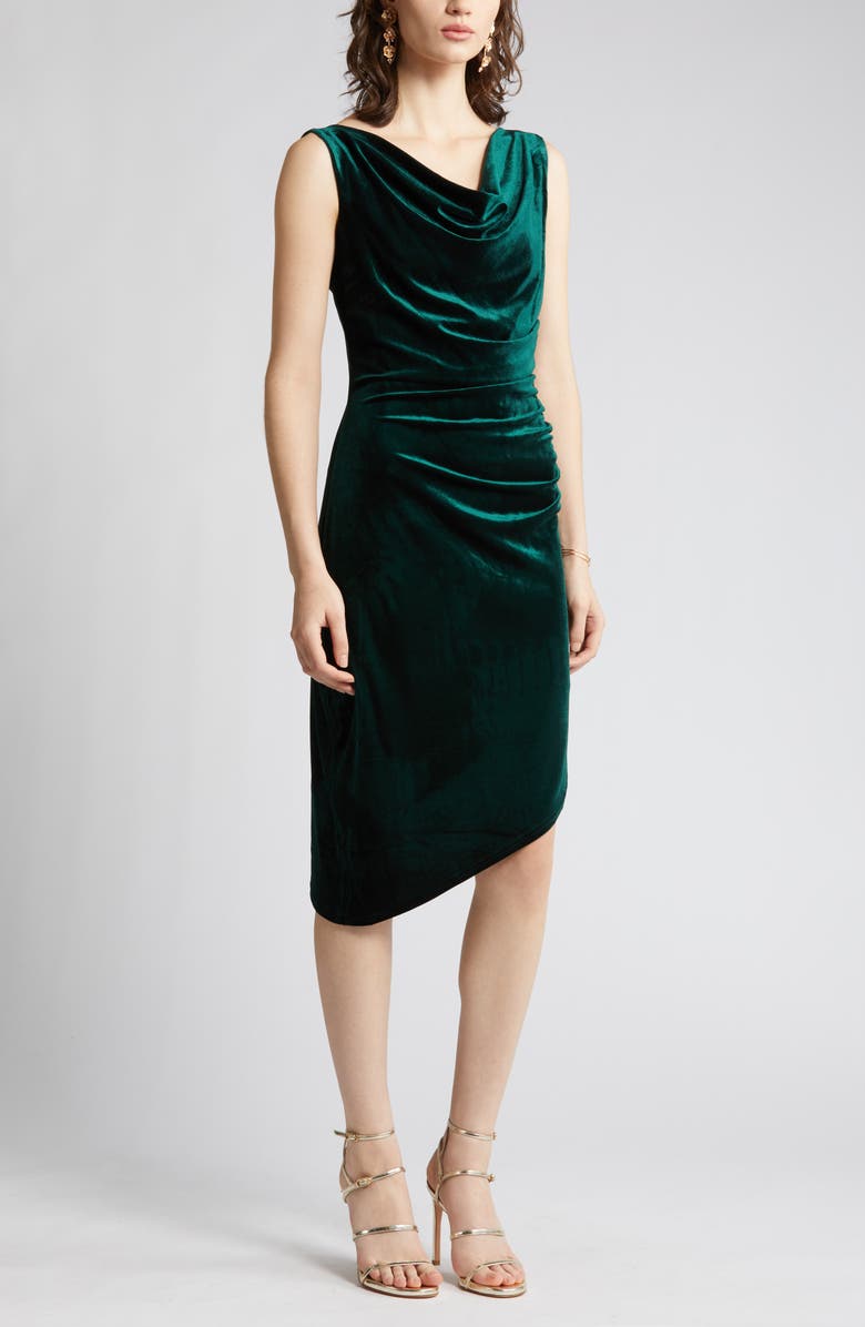 Sam Edelman Drape Neck Stretch Velvet Cocktail Dress, Alternate, color,