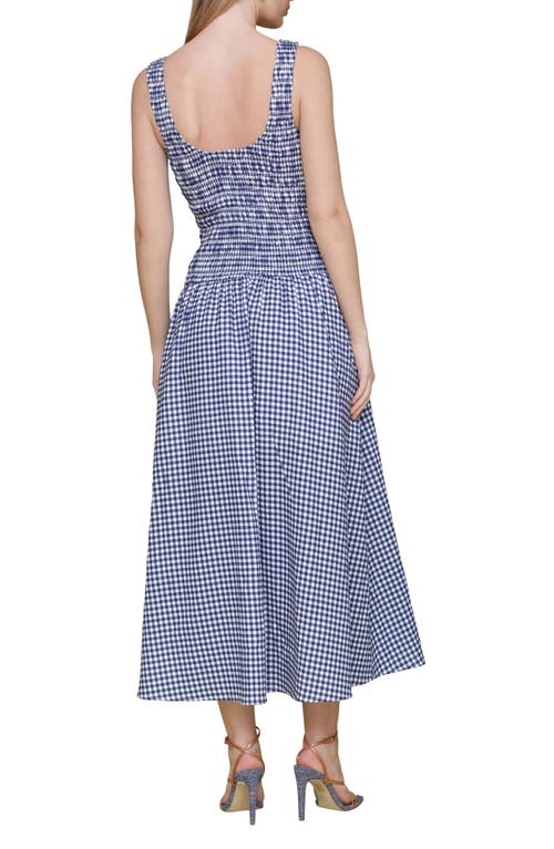 Avec Les Filles Smocked Sleeveless Fit & Flare Maxi Dress In Navy White Gingham