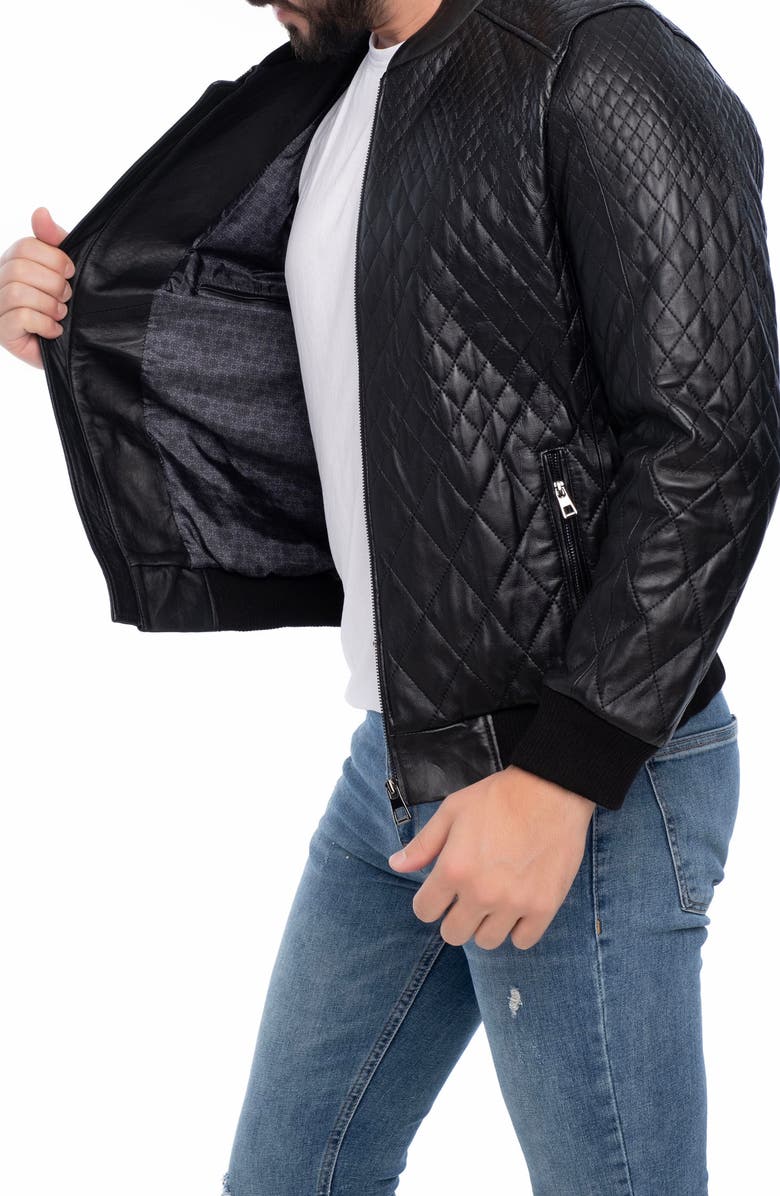 VELLAPAIS Quilted Leather Bomber Jacket, Alternate, color, Black
