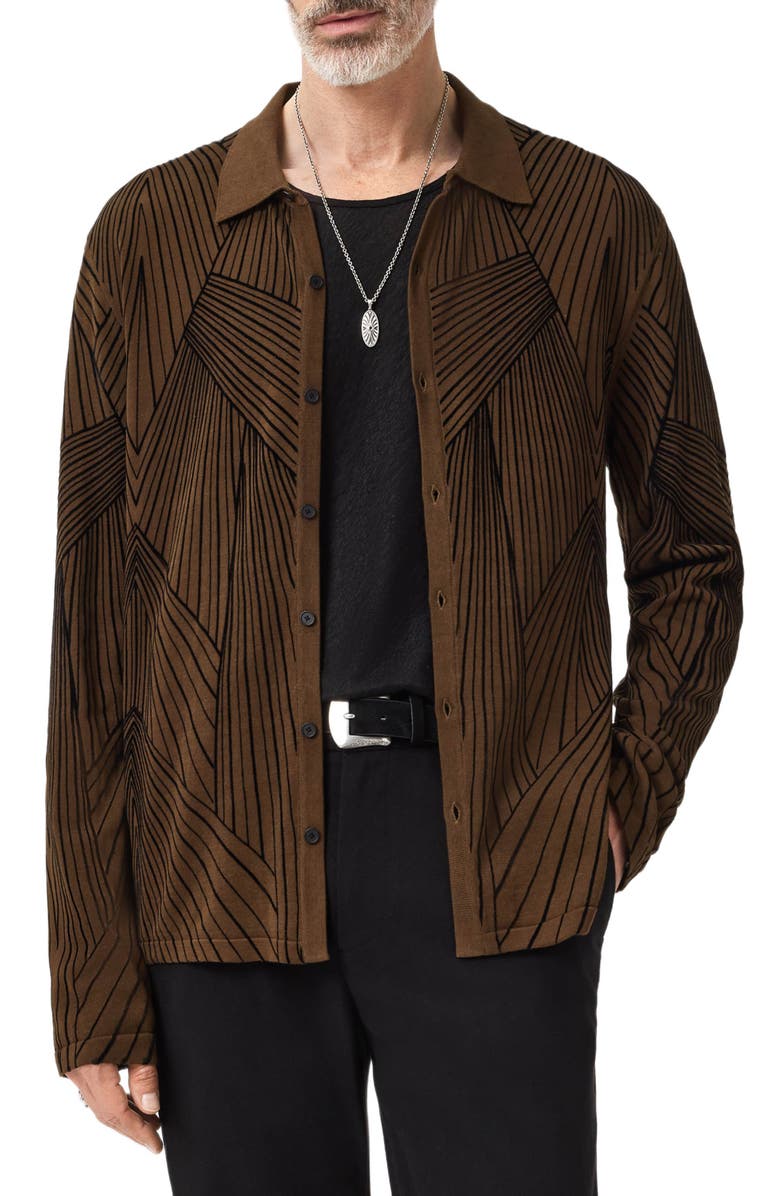 John Varvatos Dorian Knit Button-Up Shirt, Alternate, color, Dark Brown