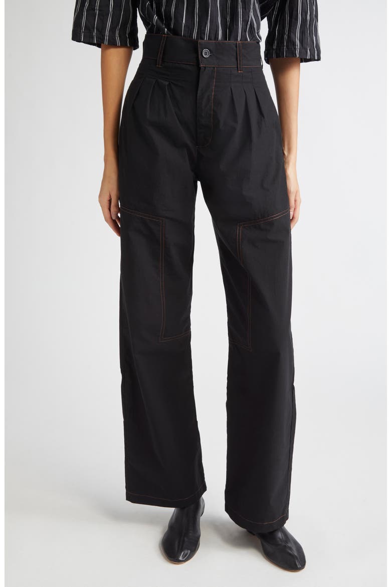Contrast Seam Pleated Dress Pants, Main, color, BLACK