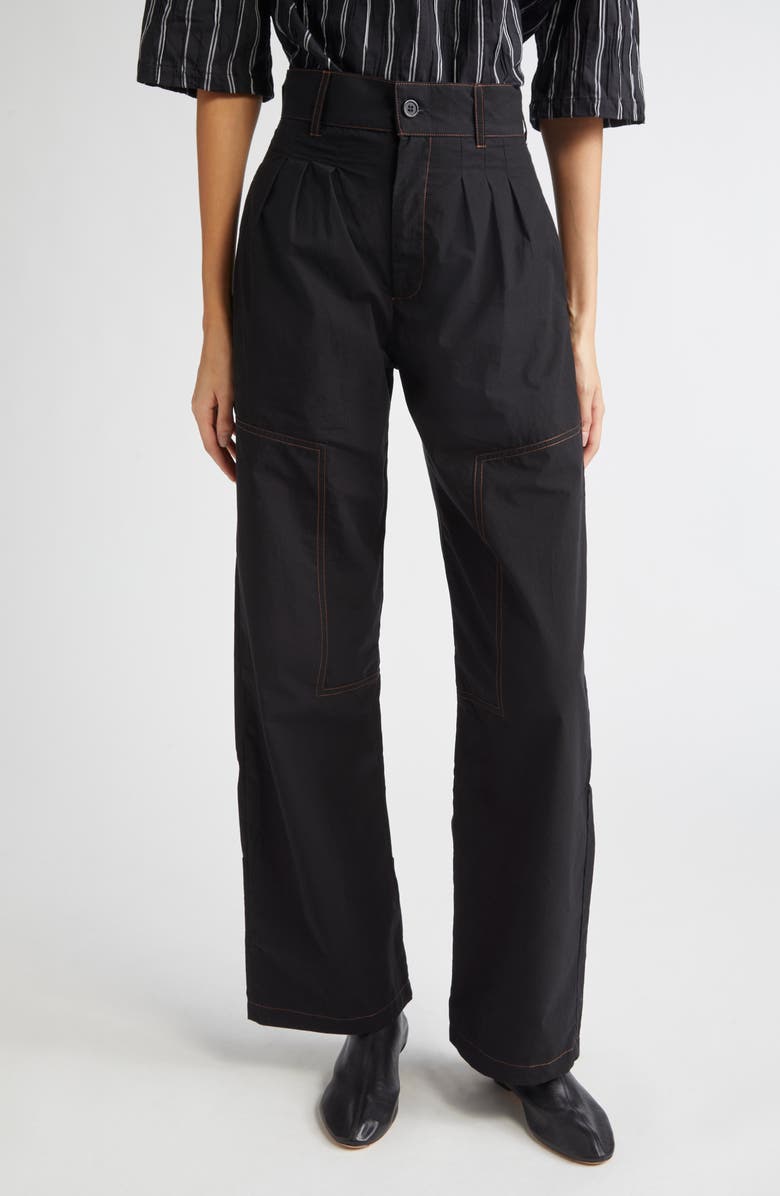 KÚR Contrast Seam Pleated Dress Pants, Main, color, Black