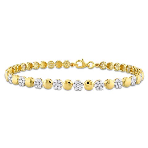 Diamond Circle Flower Tennis Bracelet 10k