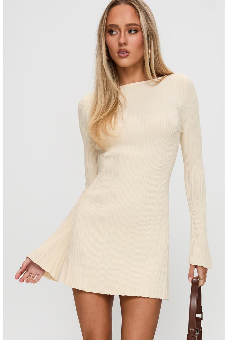 Mayok Open Back Long Sleeve Rib Minidress, Alternate, color, CREAM
