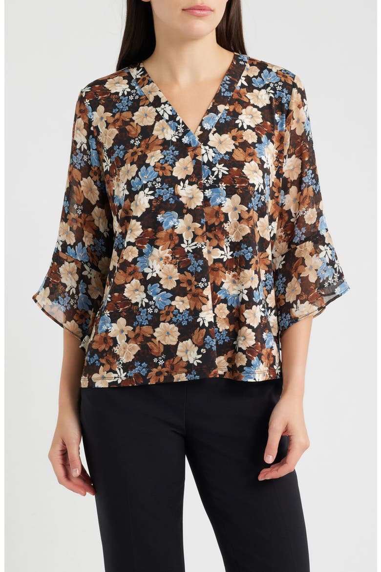 Floral Split Neck Bell Sleeve Top, Main, color, ANNE BLACK MULTI