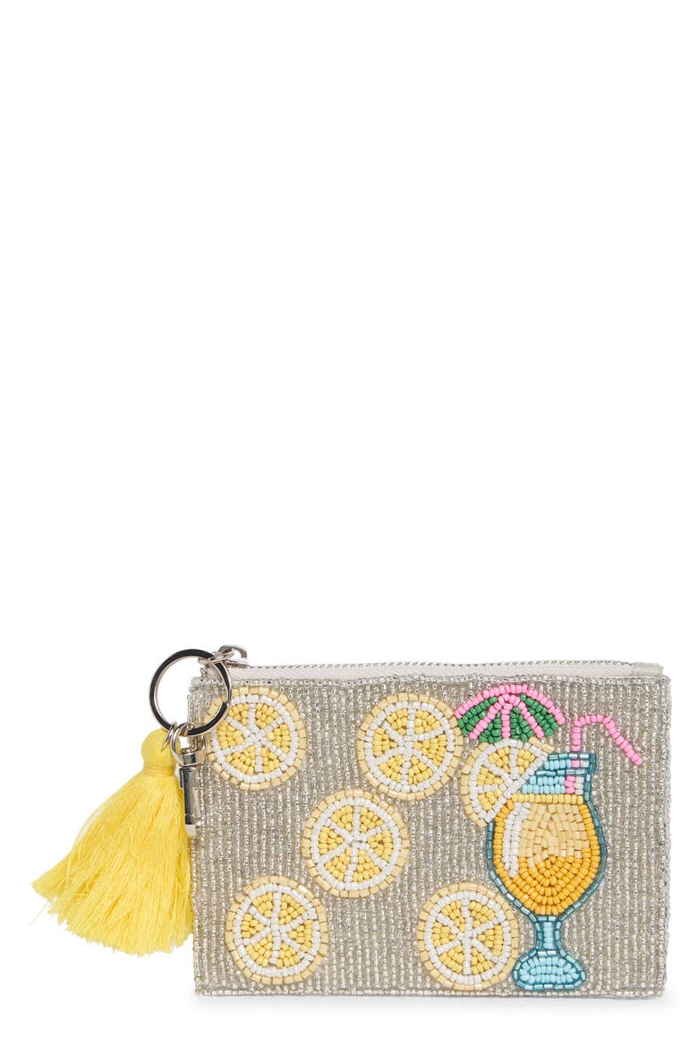 Lemonade Beaded Coin Purse, Main, color, GREY MULTI