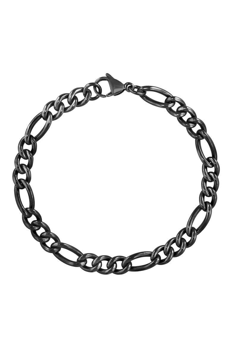 Men's Black Titanium Figaro Chain Bracelet, Main, color, BLACK