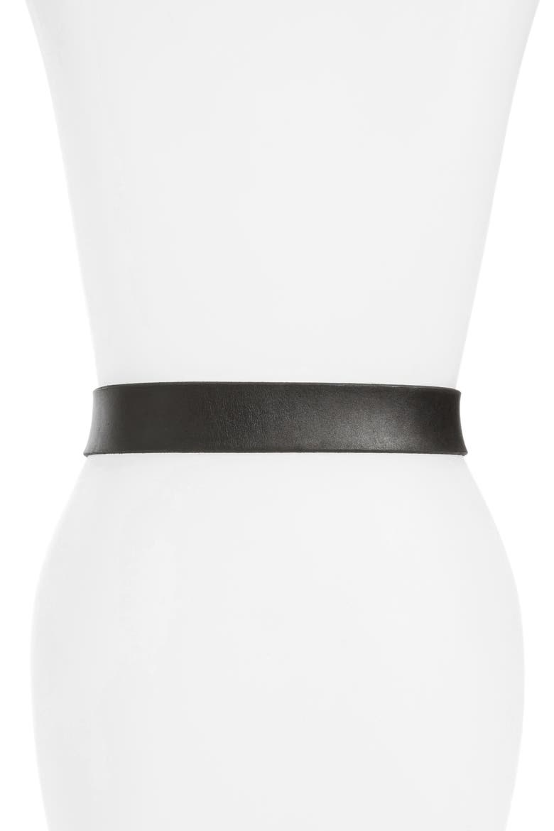 Tiger Buckle Leather Belt, Alternate, color, BLACK