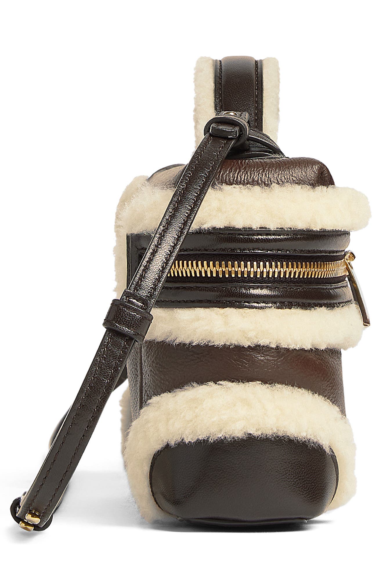 Bottega Veneta Bang Bang Genuine Shearling Trim Leather Vanity Case, Alternate, color, 2055 Light Brown Teddy
