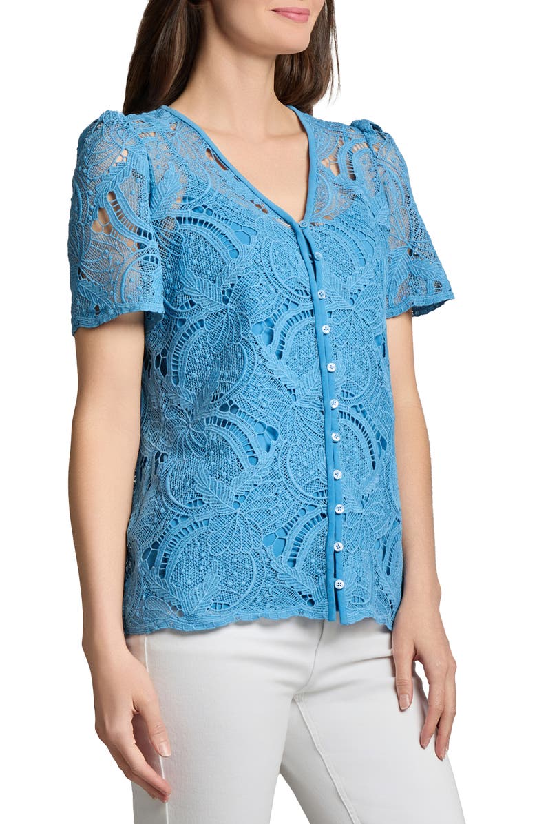 Jones New York Open Stitch Knit Button-Up Shirt, Alternate, color,