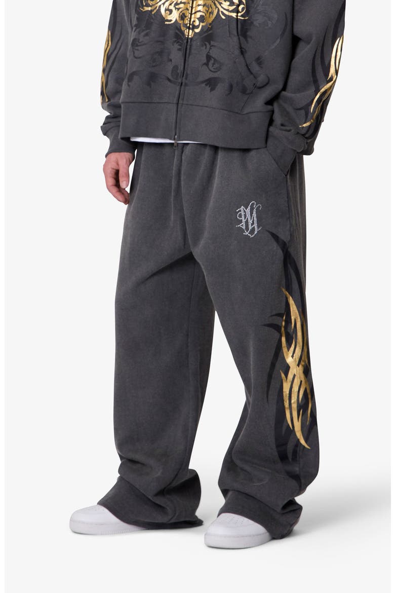 Oversize Gold Foil Sweatpants, Alternate, color, WASHED BLACK
