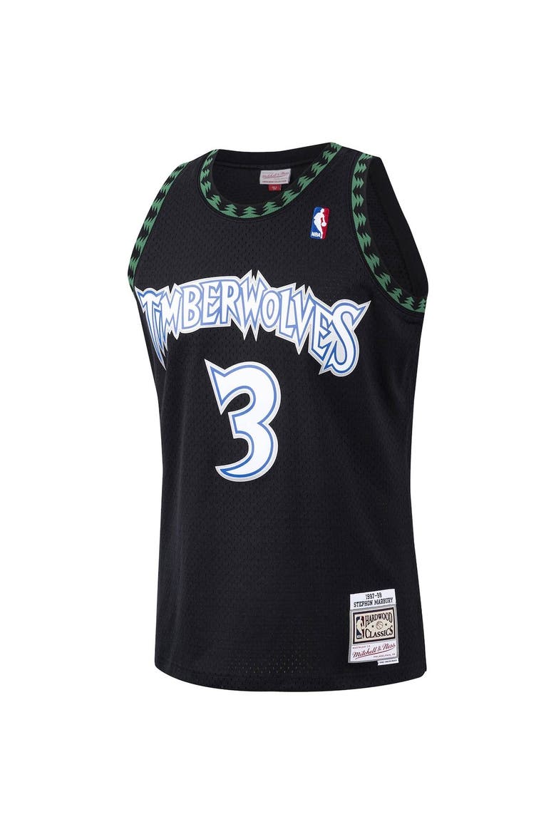 Men's Mitchell & Ness Stephon Marbury Black Minnesota Timberwolves 1997/98 Hardwood Classics Swingman Jersey, Alternate, color, Black