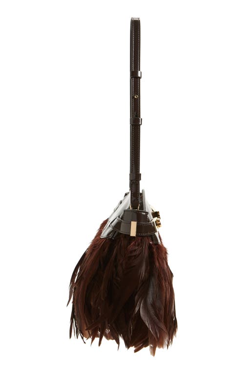 Ferragamo Hug Leather & Feathers Clutch In Brown