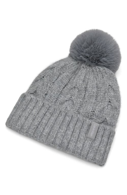 Calvin Klein Faux Fur Pompom Beanie In Gray