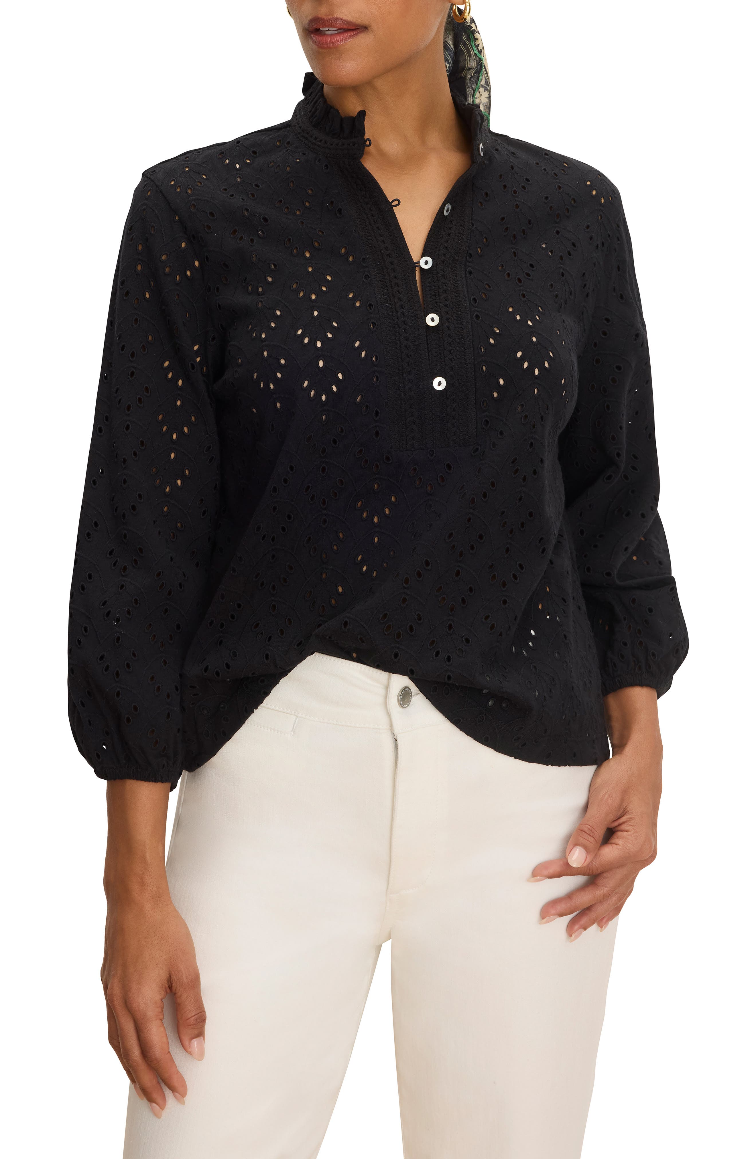 Eyelet Embroidered Ruffle Trim Cotton Top (Women) | Nordstrom