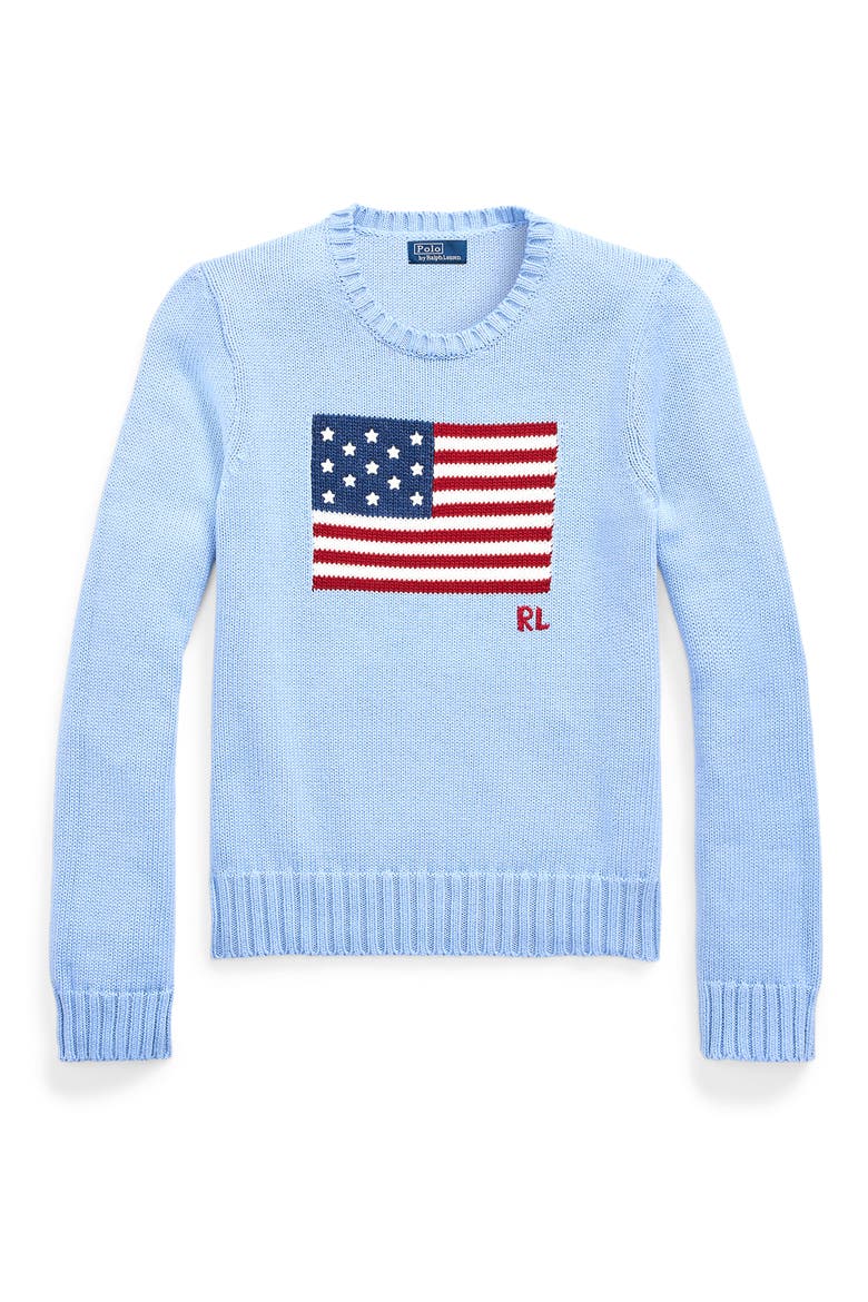 Flag Crewneck Sweater, Alternate, color, CHAMBRAY BLUE
