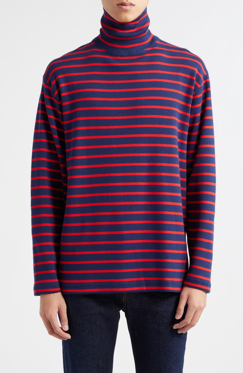 BEAMS Fraise Stripe Long Sleeve Turtleneck Cotton Rib T-Shirt, Main, color,