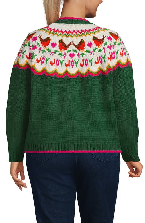 Lands' End Lofty Birdseye Fair Isle Cardigan Sweater In Green