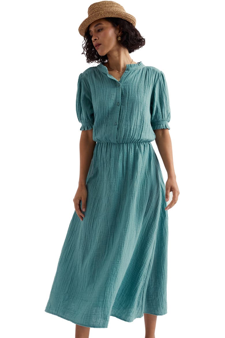 Shore Path Organic Cotton Gauze Midi Dress, Alternate, color, SARDINE