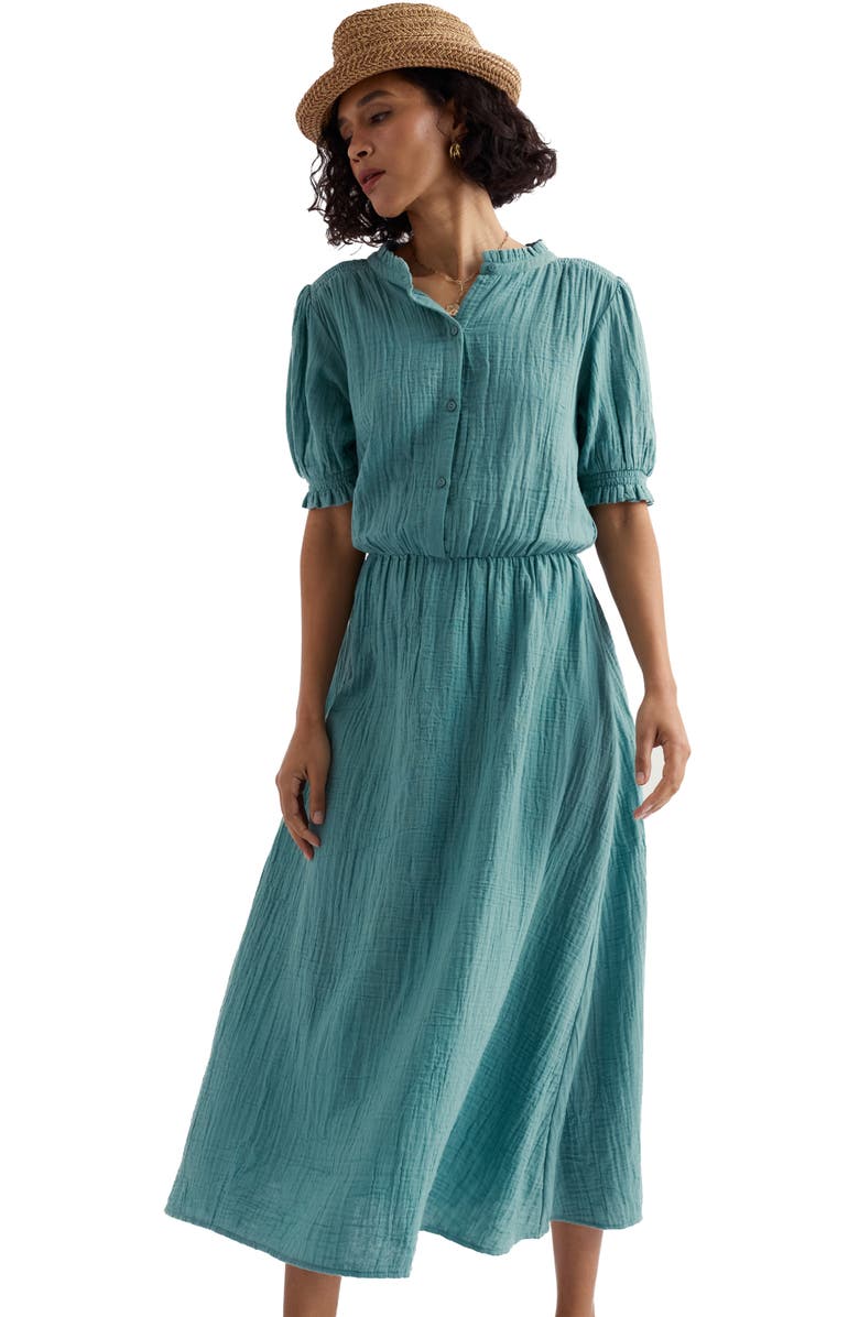 Seasalt Cornwall Shore Path Organic Cotton Gauze Midi Dress, Alternate, color, Sardine