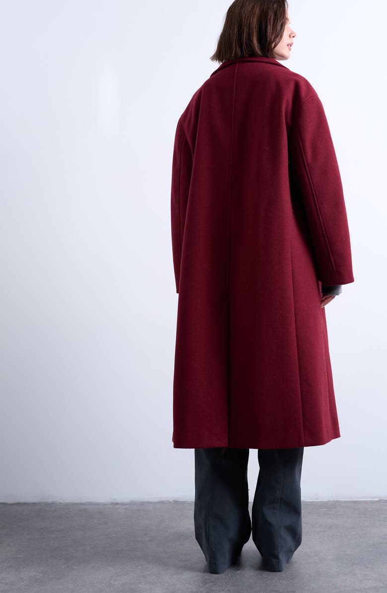 Topshop Double Breasted Longline Coat, Alternate, color, Burgundy