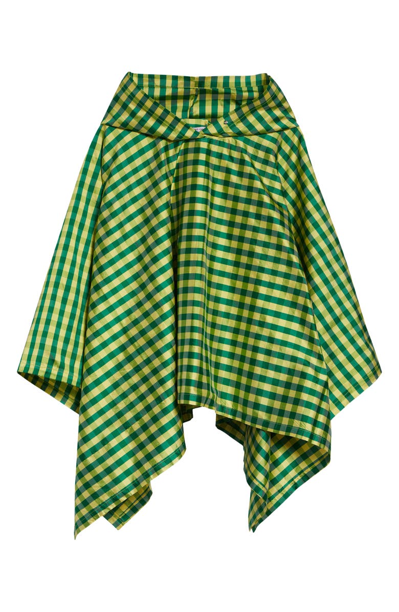 COMING OF AGE Gingham Check Silk Taffeta Poncho, Main, color, Gingham Green Yellow