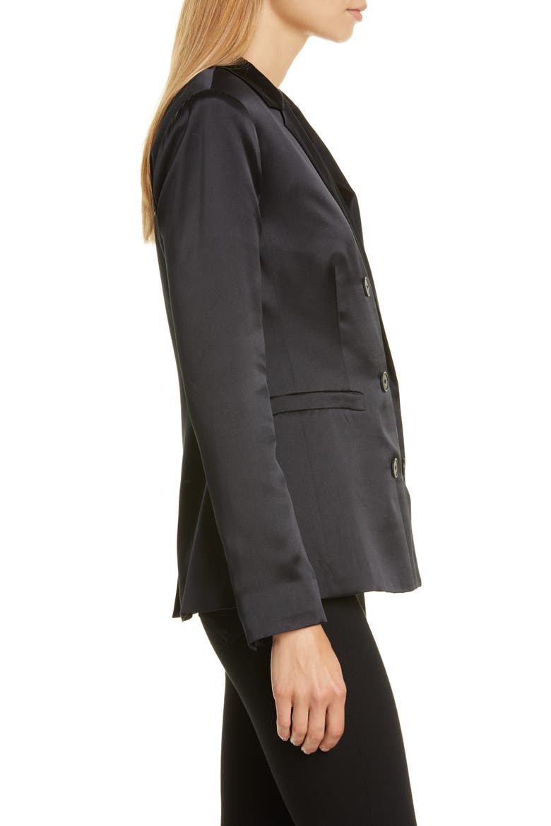 Colin Silk Satin Double Breasted Blazer, Alternate, color, BLACK