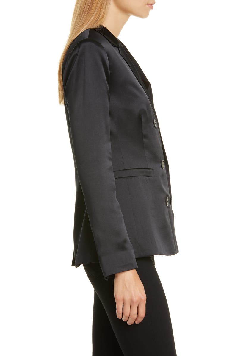 L'AGENCE Colin Silk Satin Double Breasted Blazer, Alternate, color, 