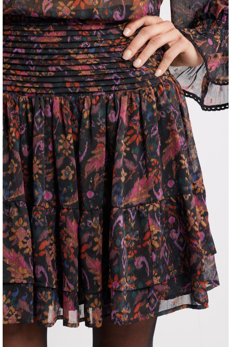 Floral Pleated Chiffon Miniskirt, Alternate, color, BLACK- PURPLE ROSE TAPESTRY