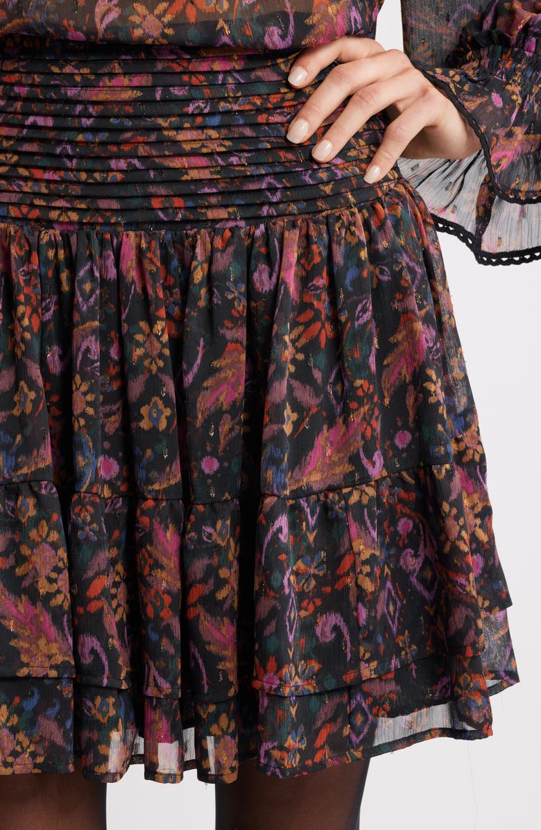 Treasure & Bond Floral Pleated Chiffon Miniskirt, Alternate, color, Black- Purple Rose Tapestry