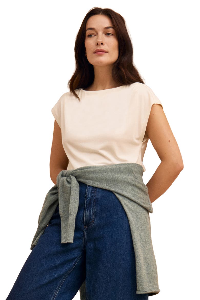 Slash Neck Cap Sleeve T-Shirt, Main, color, Chalk
