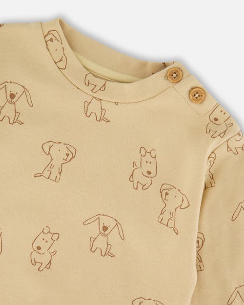 Deux Par Deux Organic Cotton Pant And Top Set Dogs In Nude