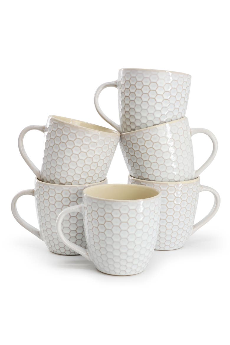 Honeycomb 6 Piece 15 Ounce Mug Set, Main, color, White
