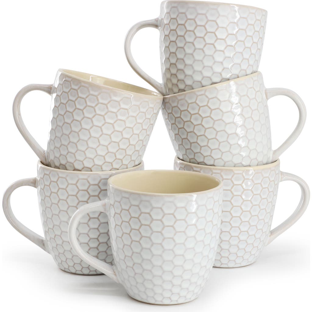 Elama Honeycomb 6 Piece 15 Ounce Mug Set In White