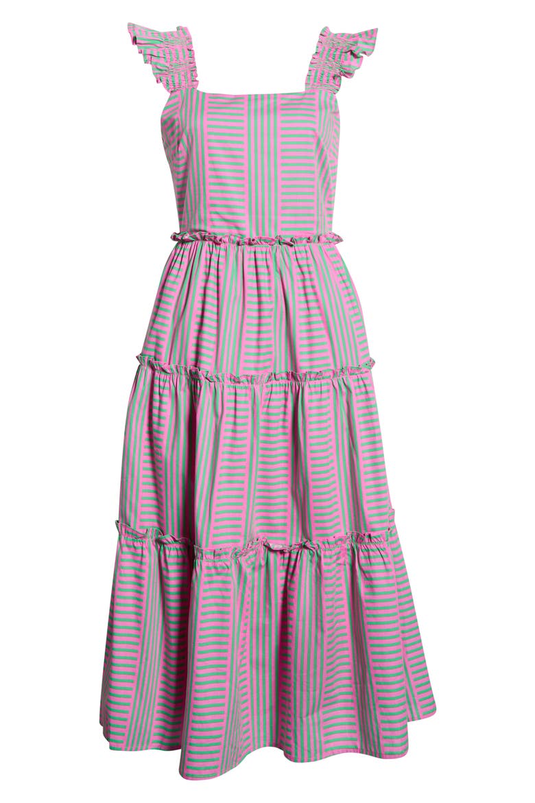 Valda Mixed Stripe Tiered Cotton Sundress, Alternate, color, PINK-GREEN-MULTI