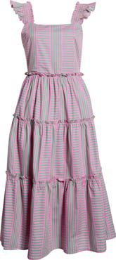SUGARLIPS Valda Mixed Stripe Tiered Cotton Sundress