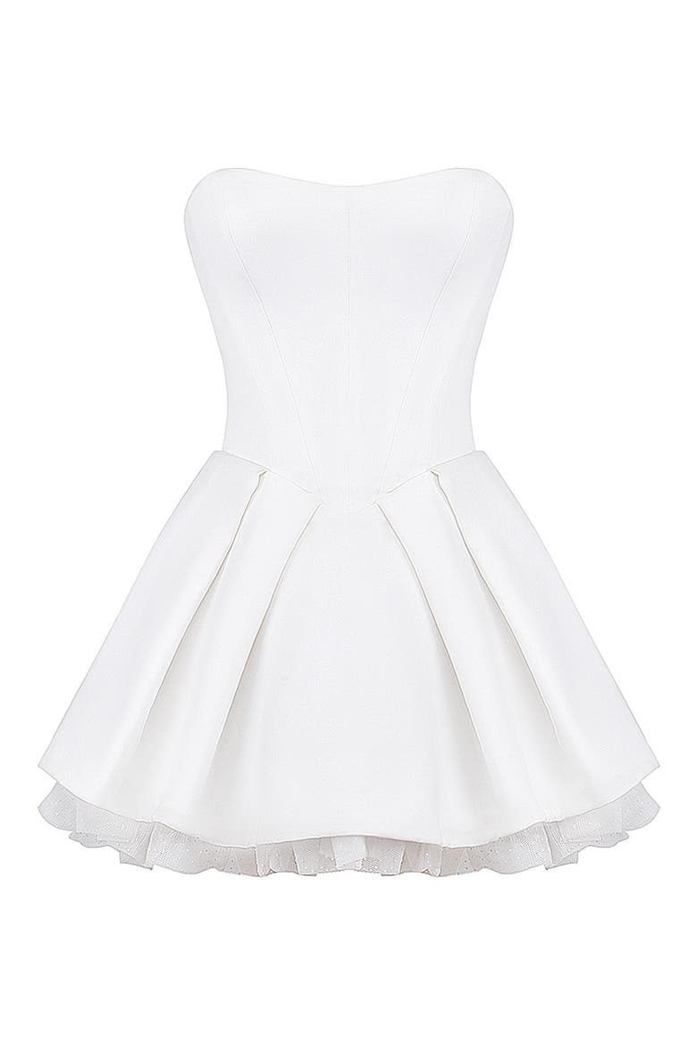 noelle bow mini dress 'Noele' White Satin Strapless Bow Mini Gown