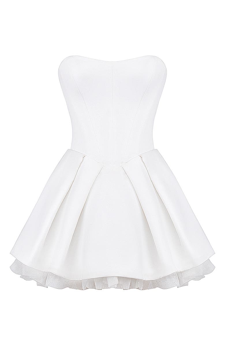 HOUSE OF CB Noele Bow Strapless Satin Minidress, Alternate, color, White