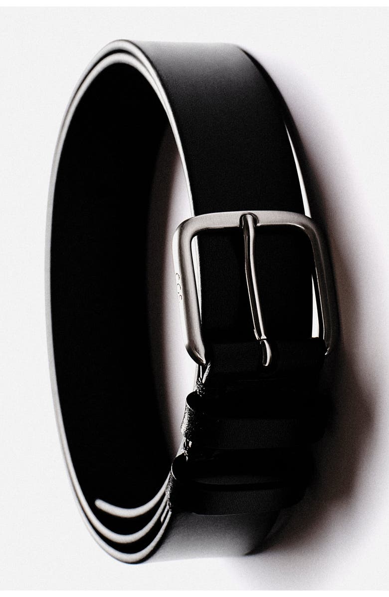 COS Classic Leather Belt, Alternate, color, Black / Silver
