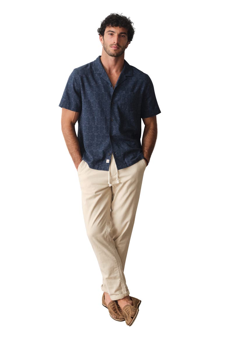 Block Print Stretch Selvage Resort Shirt, Alternate, color, NAVY BLOCK PRINT