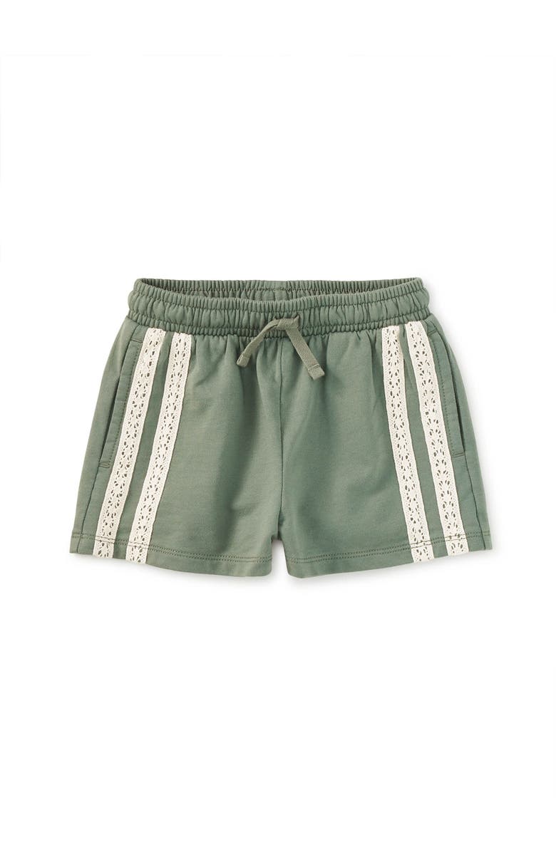 Tea Collection Crochet Sporty Shorts, Main, color, Dried Rosemary