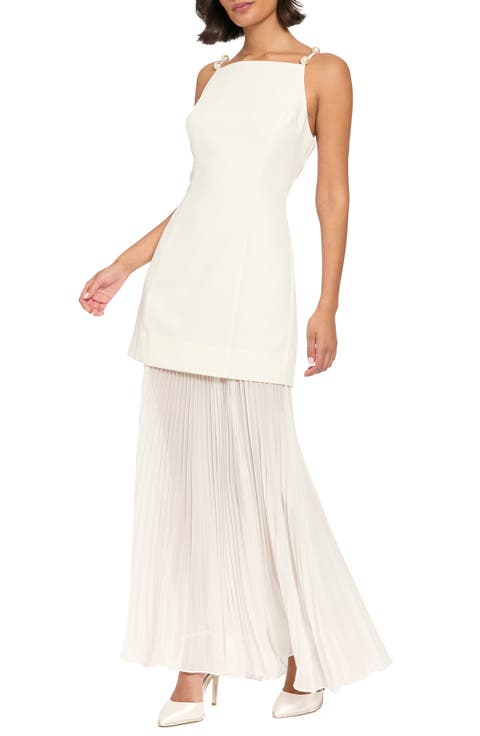 Faux Pearl Strap Mixed Media Gown