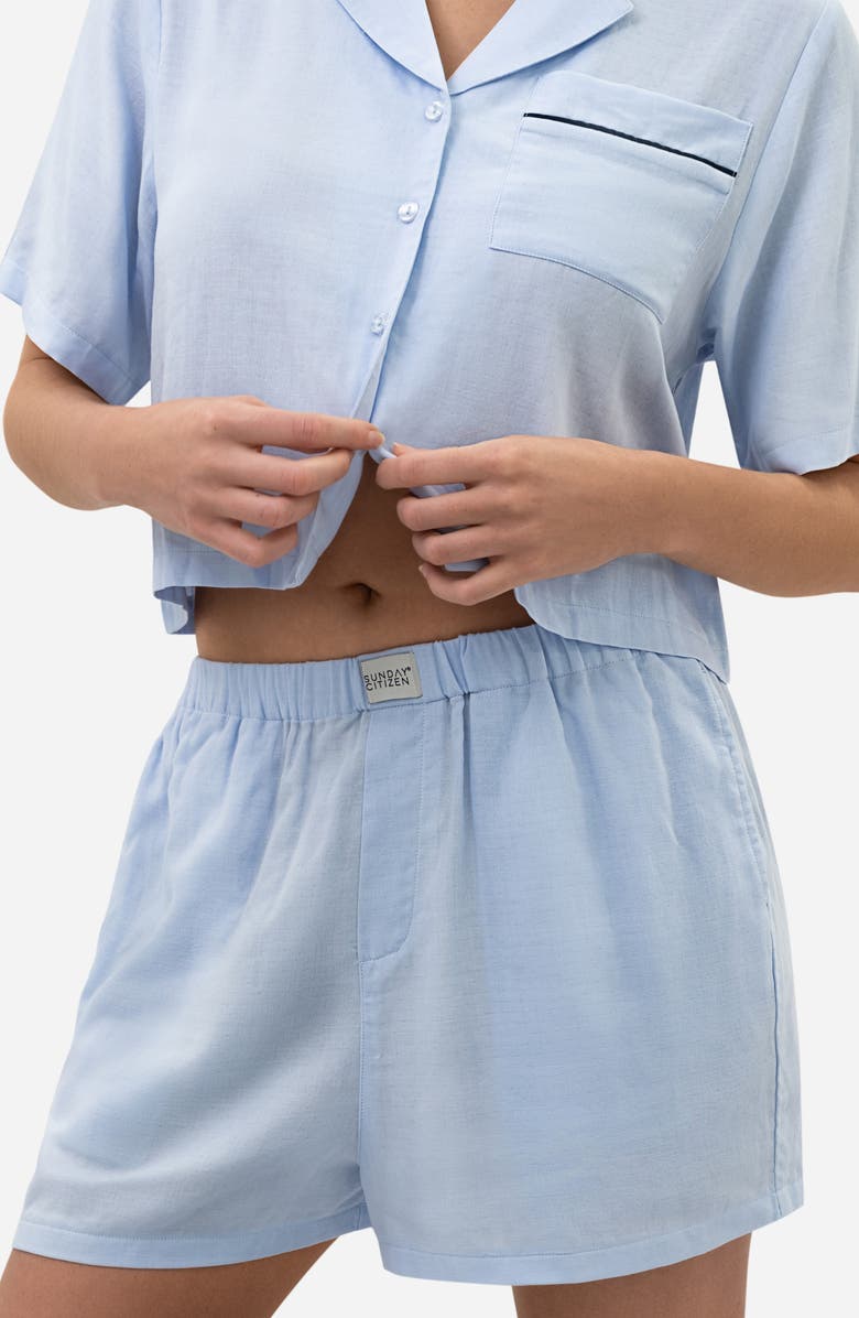 Sunday Citizen Piped Cotton Blend Pajamas, Alternate, color, Light Blue