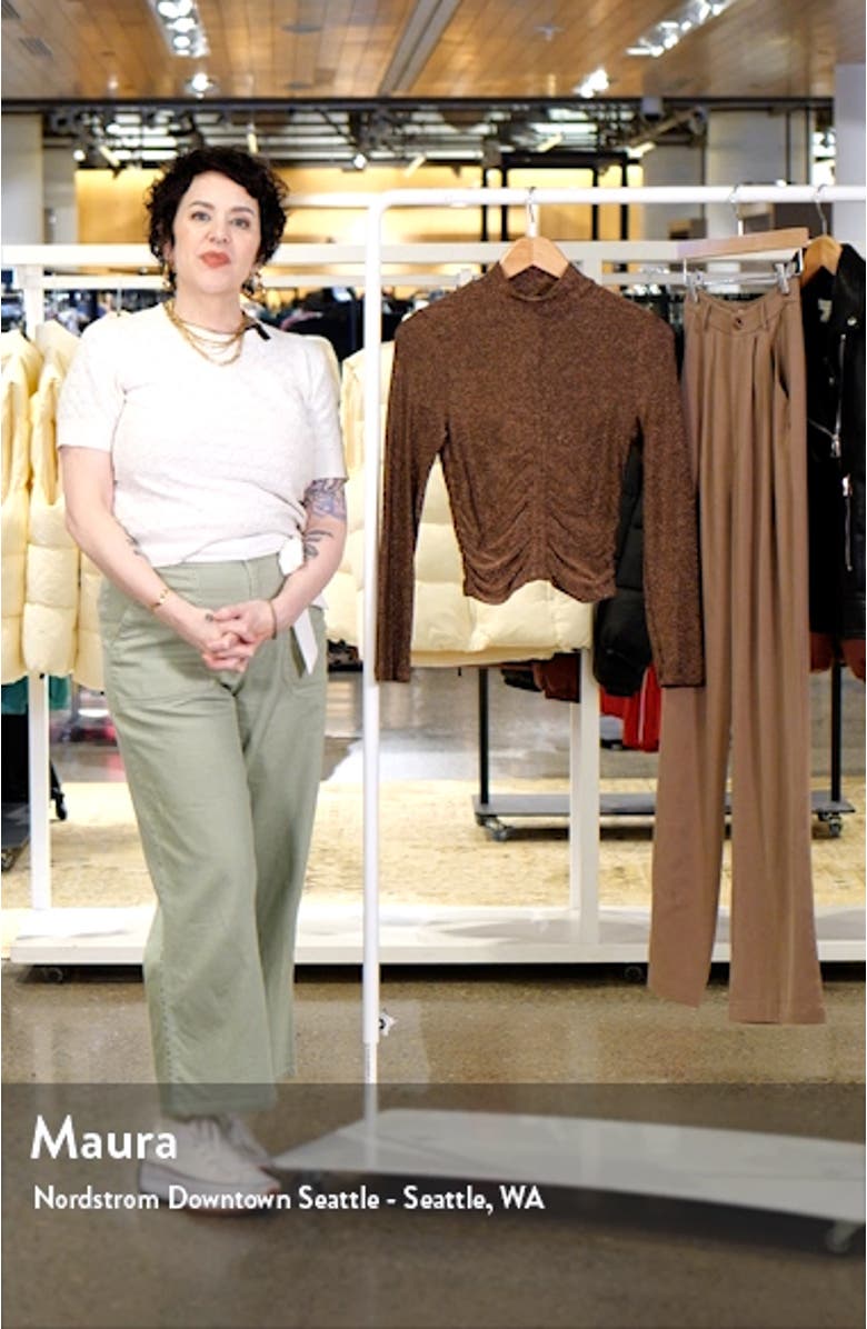 Metallic Ruched Mock Neck Top, sales video thumbnail