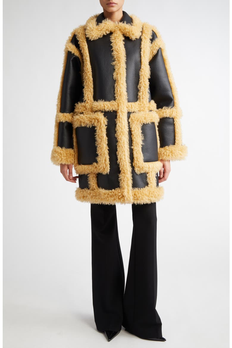 Hadlee Faux Leather & Faux Shearling Coat, Alternate, color, BLACK/ LIGHT CARAMEL