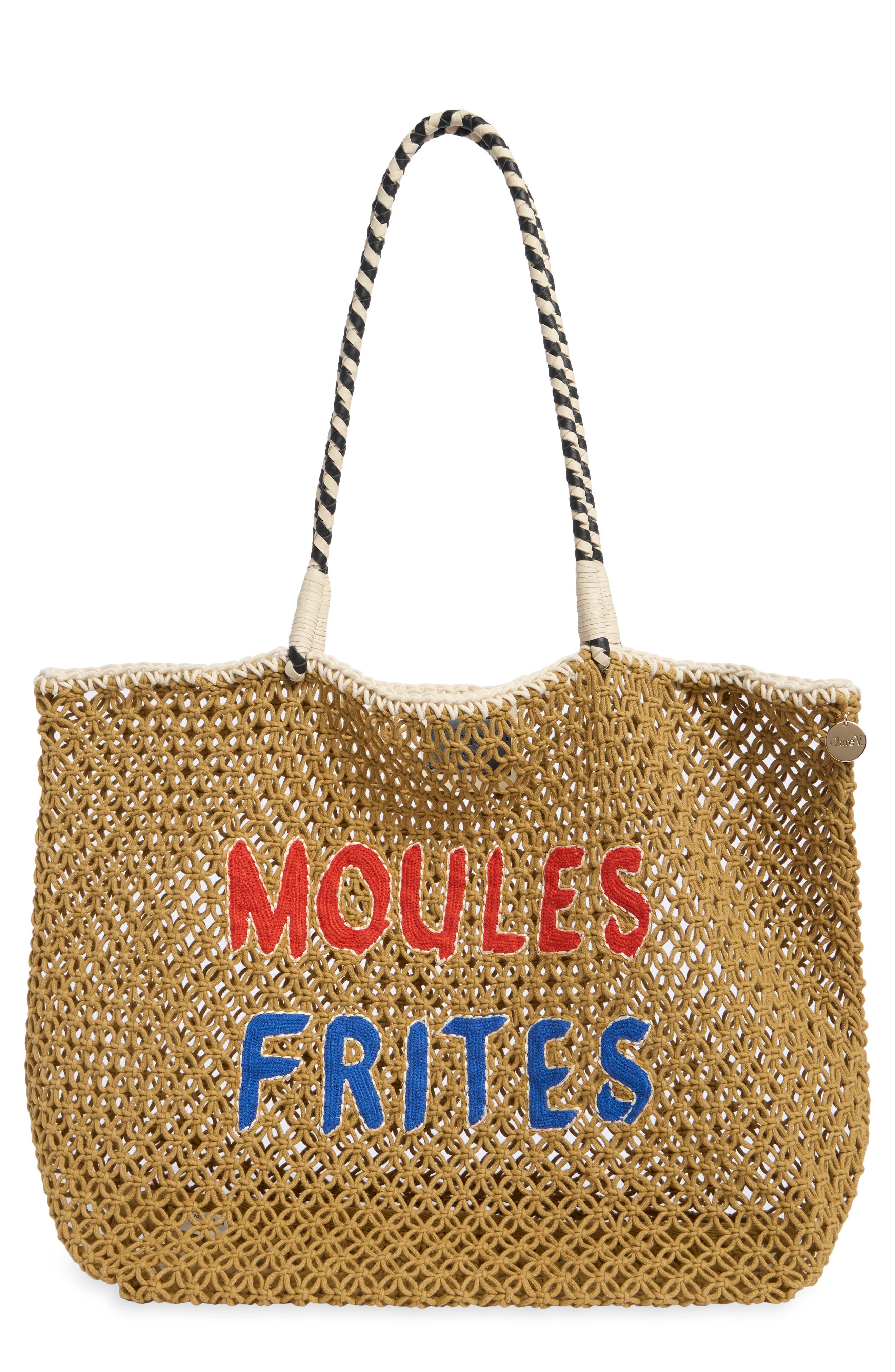 Lété Moules Frites Cotton Crochet Tote, Main, color, TAN