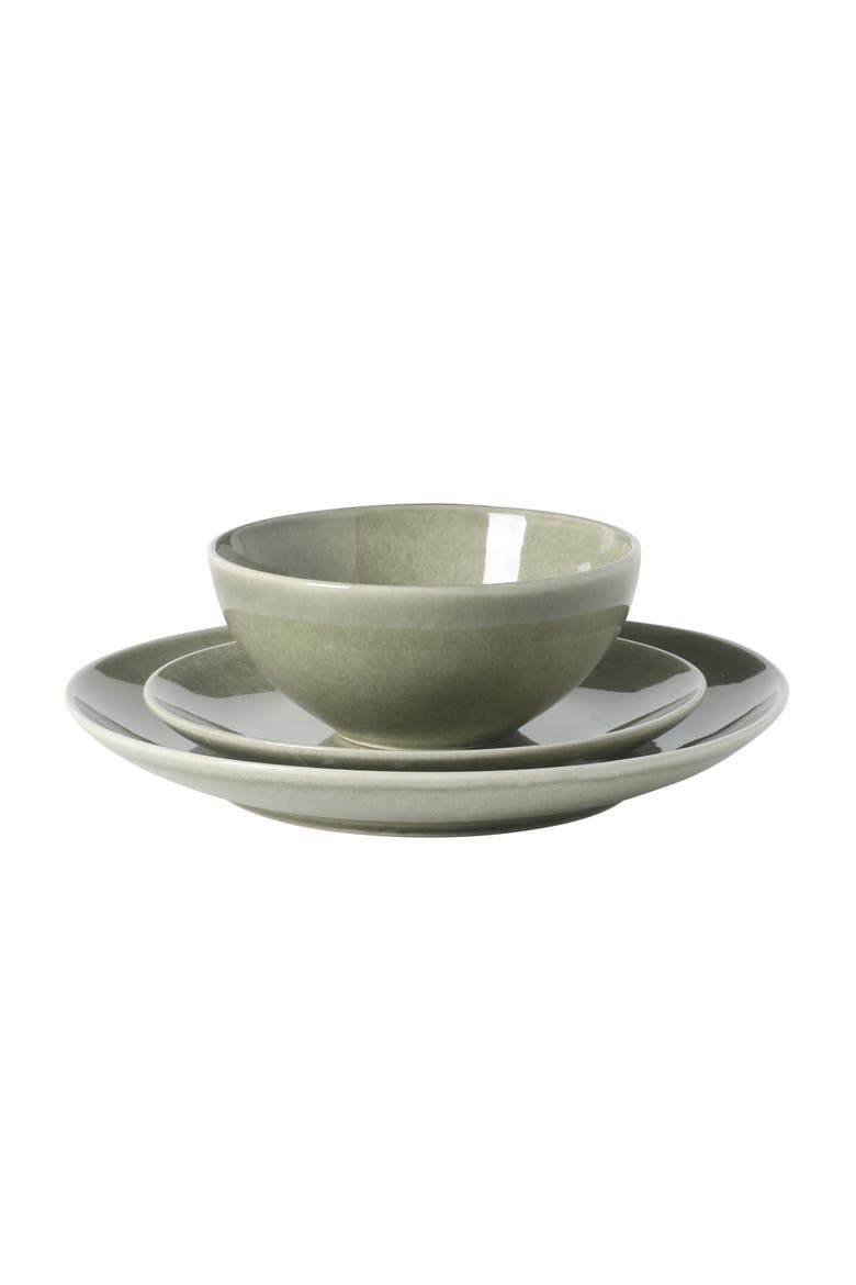 Castle Peak 12-Piece Reactive Glaze Stoneware Dinnerware Set, Alternate, color, Green