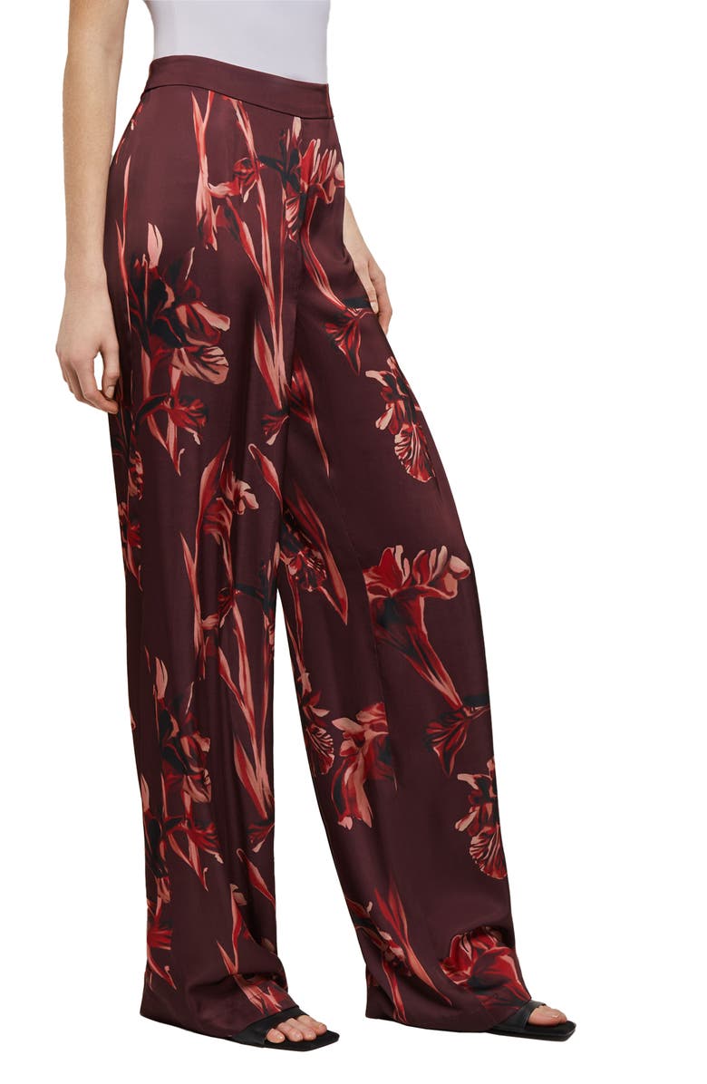 Misook Floral Crêpe de Chine StraightLeg Pants, Alternate, color, Mahogany/Classic Red/Venetian
