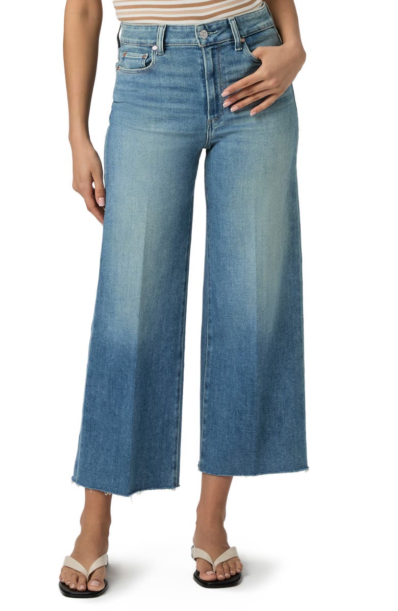 PAIGE Anessa Raw Hem High Waist Ankle Wide Leg Jeans, Main, color, Mana